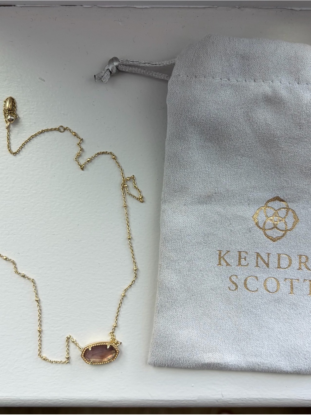 Kendra Scott Gold Necklace with Rose Quartz Pink Pendant
